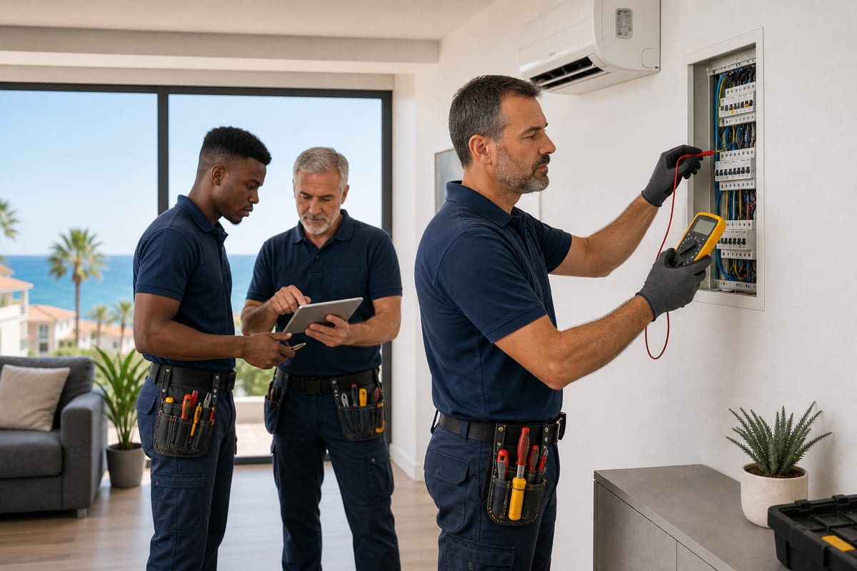 Equipo técnico de WildJobs revisando una instalación eléctrica y climatización